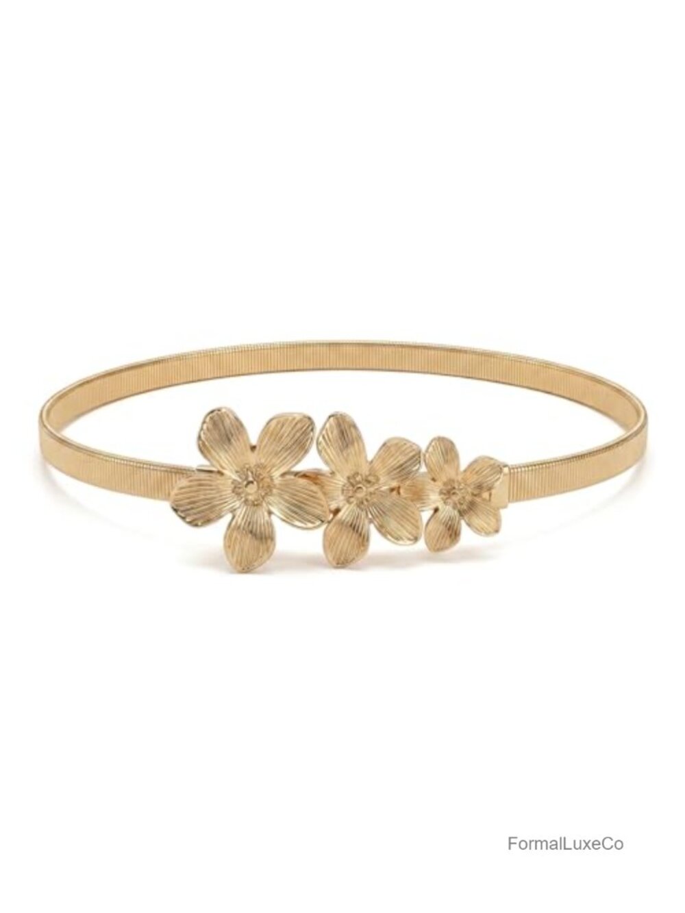Floral Skinny Belt, Metal Knot Buckle, Elastic Stretch Waistband